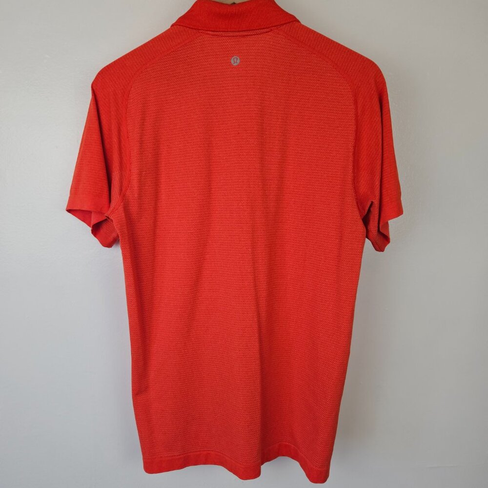 Lululemon Men's Polo Shirt Sz M Bright Orange Short Sleeve Top - Picture 6 of 7